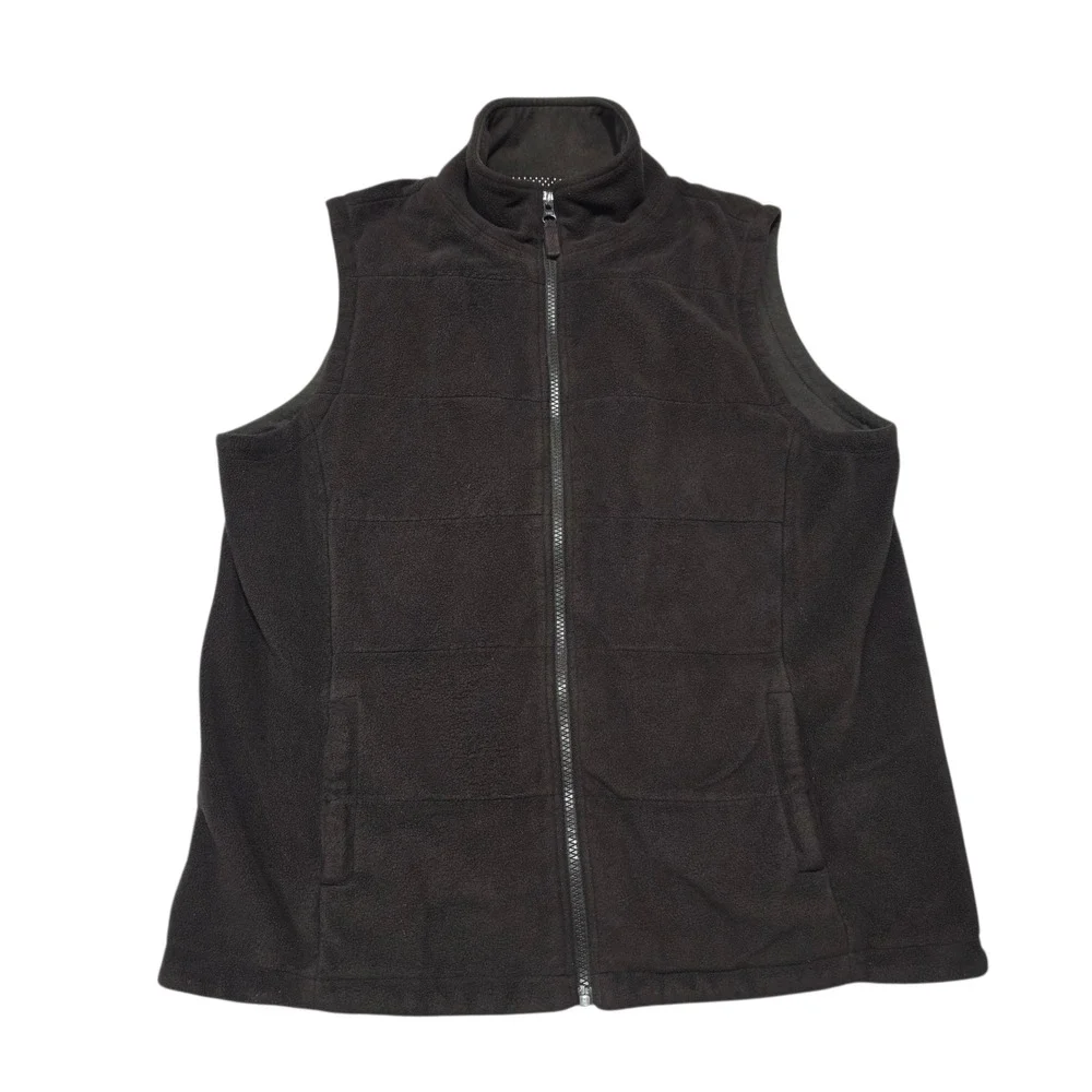 Lands End Womens Brown Fleece Vest Size Medium Zip Up Pockets